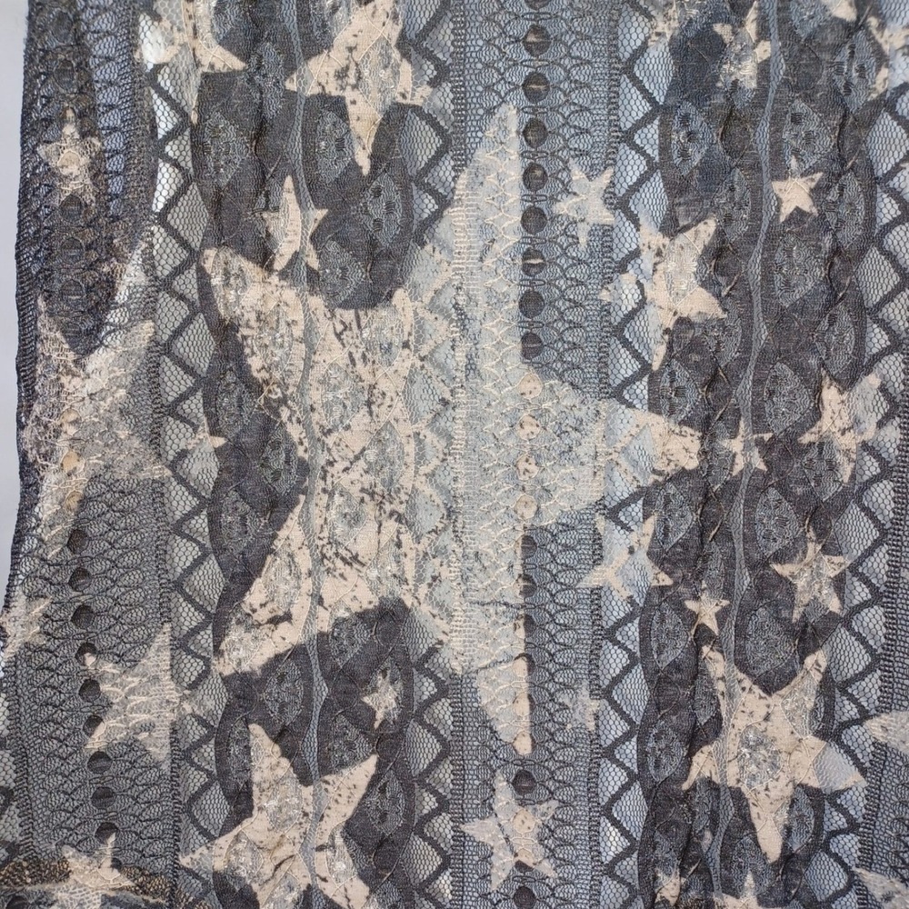 Origami Lace Hi Low Vest Womens L Boho Star Taupe Black Boho Western Layering - Picture 6 of 11